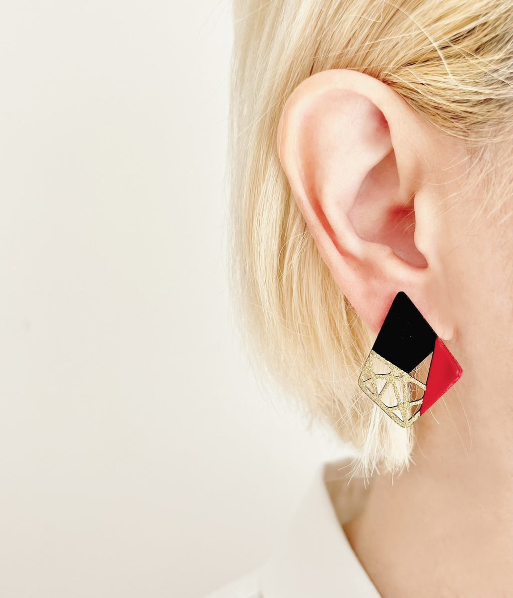 漆ing／菱形・黒に赤金】Paper Jewelry × 漆 ピアス – Paper